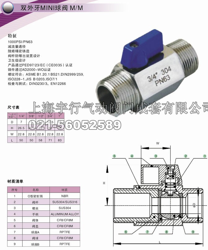 双外牙迷你球阀 M/M(图1) 双外牙迷你球阀 M/M(图1)