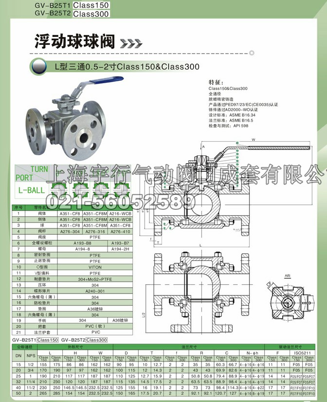 美标三通球阀L型 clss150 clss300 L型三通2.5-4寸(图1)