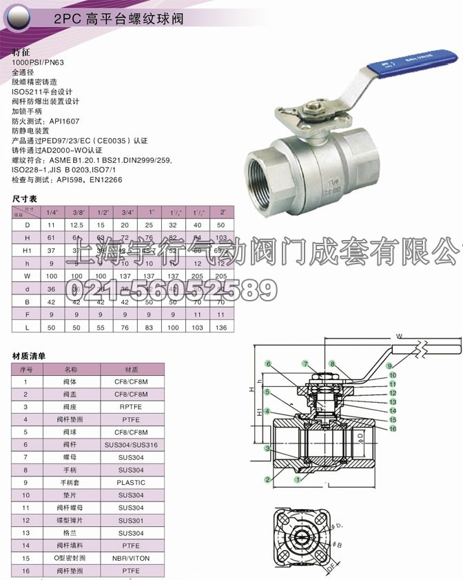 2PC高平台螺纹球阀Q11F(图1) 2PC高平台螺纹球阀Q11F(图1)