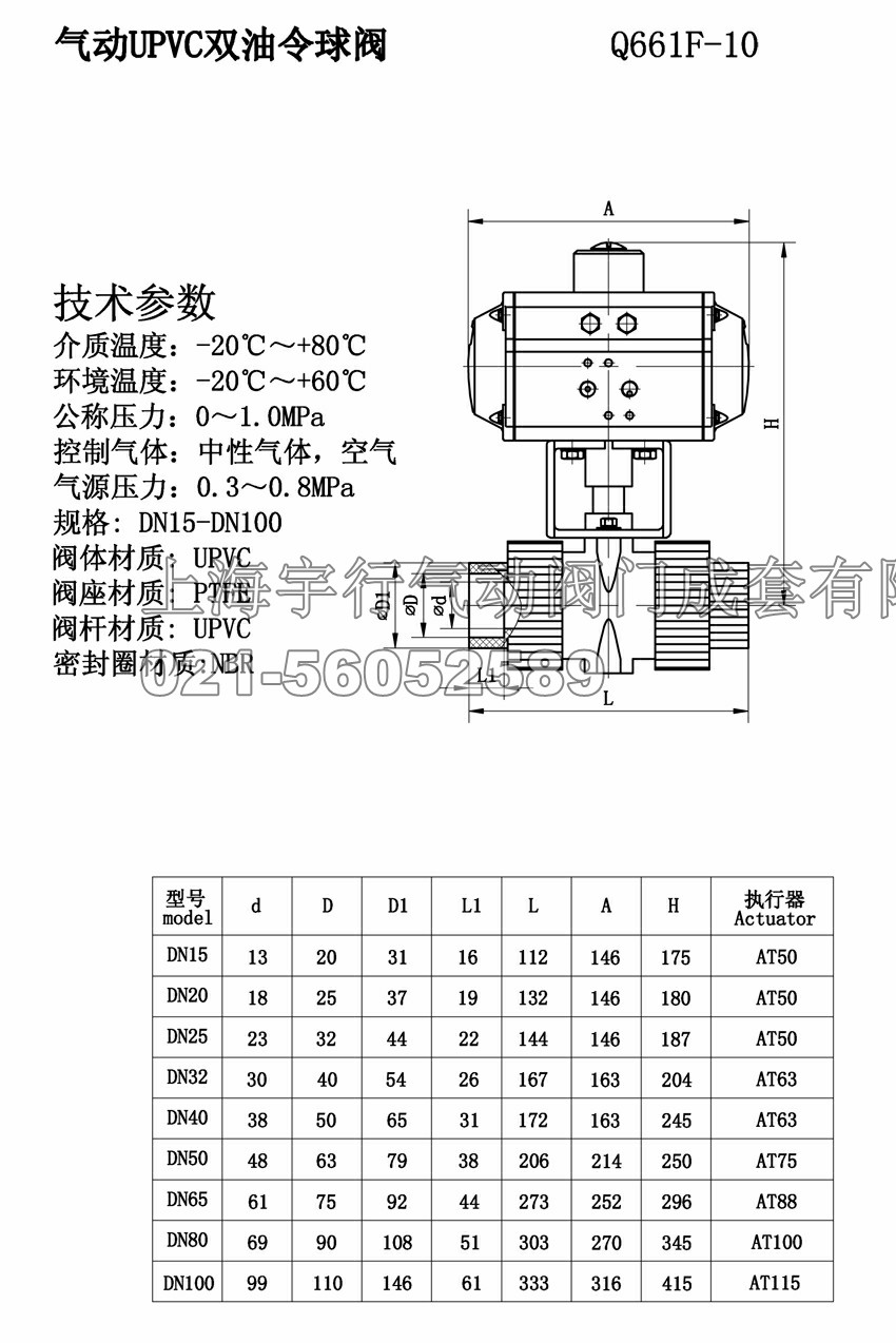 气动UPVC双油令球阀Q661F(图1)