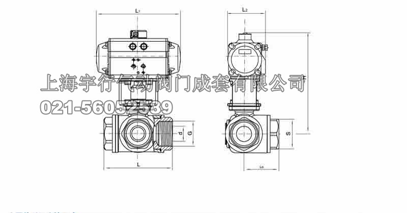 Q614F/Q615F气动三通内螺纹球阀图纸 气动内螺纹三通球阀Q611F-16P DN25,气动内螺纹三通球阀L型T型(图8)